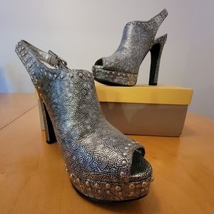 BCB Generation Studded Bootie Silver High Heel Size 7